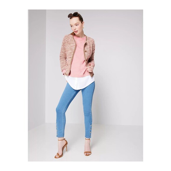 New Womens Isaac Mizrahi Live Divine Denim Pull On Jeans Blue Gold Snaps 4 Tall - Picture 9 of 10